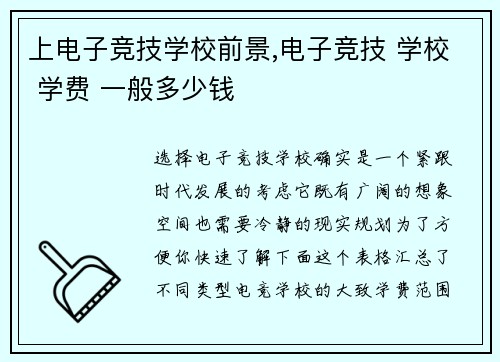 上电子竞技学校前景,电子竞技 学校 学费 一般多少钱