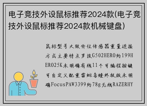 电子竞技外设鼠标推荐2024款(电子竞技外设鼠标推荐2024款机械键盘)